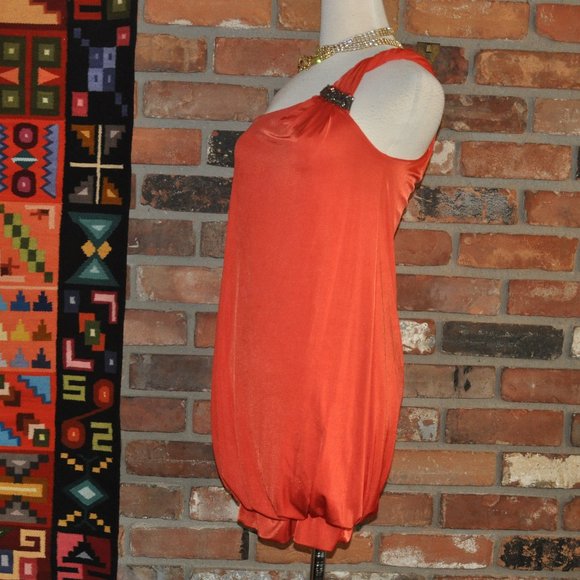 BCBGMaxAzria Scarlet 1 Shoulder Black Jeweled Draped, bubble hem Mini Dress XS-S - Picture 4 of 4